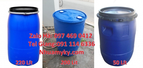 Thùng phuy nhựa 200 lít, Thùng phuy nhựa 120 lít, thùng phi nắp hở, Thùng Phuy Nhựa 220 Lít Đai Sắt,