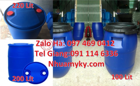 Thùng phuy nhựa 200 lít, Thùng phuy nhựa 120 lít, thùng phi nắp hở, Thùng Phuy Nhựa 220 Lít Đai Sắt,