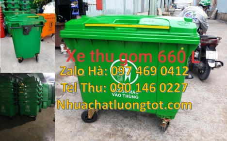 Xe thu gom rác 660l 1000l 3 bánh đúc, xe chở rác nhựa hdpe Phân phối xe chở rác 660l, Xe rác nhựa hd