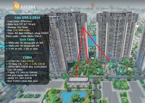 CĂN 2N CAO CẤP VIEW NỘI KHU MASTERI WEST HEIGHTS - VINHOMES SMART CITY - NAM TỪ LIÊM, HÀ NỘI