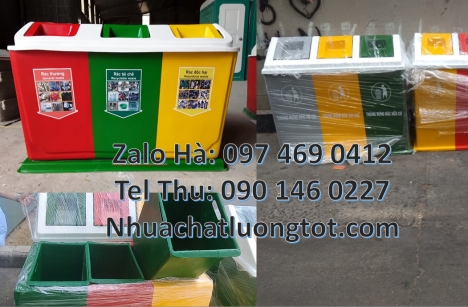thùng đựng rác nắp lật giá rẻ, Thùng rác nhựa nắp lật bộ 3, thùng rác nhựa composite, thùng rác hộ g