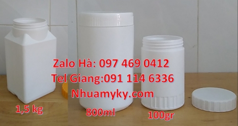 Hũ nhựa 1kg đựng thuốc thú y, Hũ hóa chất. Lọ nhựa Hũ nhựa 1.5kg vuông, Hũ 1.2 lít, hũ 1kg vuông,