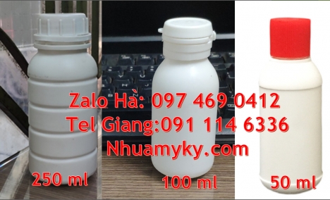 Chai 100ml tròn, Chai nhựa 50ml đựng thuốc trừ sâu. Chai nhựa 1000ml đựng mật ong. Chai nhựa, chai n
