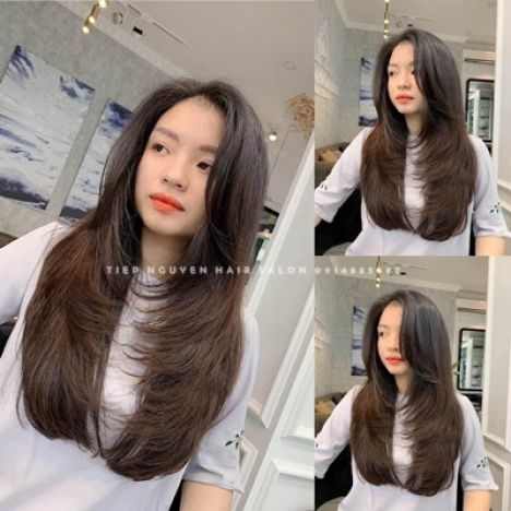 Xoăn bung layer, tóc xoăn sóng lơi ngang vai. - Tiệp Nguyễn Hair Salon