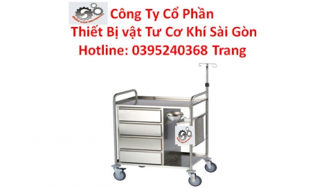 Xe đẩy inox 2 tầng có 4 hộc kéo hàng thiết kế