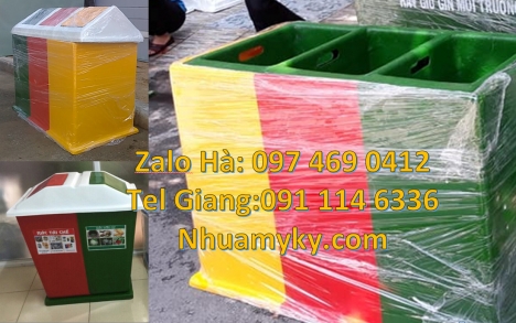 Thùng rác 2 ngăn nắp lật, Thùng rác 3 ngăn bập bênh, thùng rác công cộng Thùng rác 2 ngăn 40L, Thùng