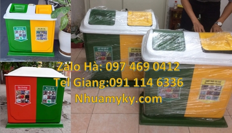 Thùng rác 2 ngăn nắp lật, Thùng rác 3 ngăn bập bênh, thùng rác công cộng Thùng rác 2 ngăn 40L, Thùng