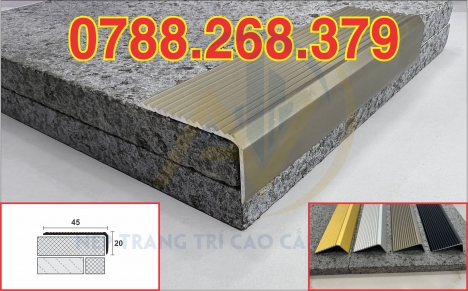 nẹp nhôm chống trơn - nẹp mũi bậc cầu thang