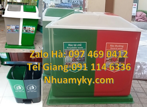 Thùng rác 2 ngăn nắp lật, Thùng rác 3 ngăn bập bênh, thùng rác công cộng Thùng rác 2 ngăn 40L, Thùng