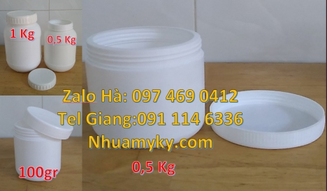 hũ nhựa 250 gr đựng tinh dầu tràm, hủ nhựa 1.5kg đựng đường mía, hũ 0.5kg lùn, Hũ 2kg cao cấp, Hũ
