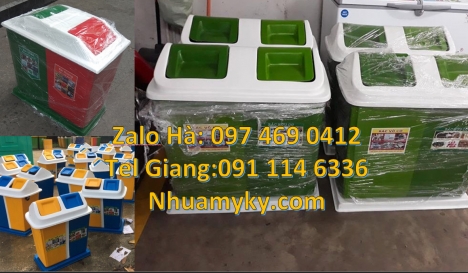 Thùng rác 2 ngăn nắp lật, Thùng rác 3 ngăn bập bênh, thùng rác công cộng Thùng rác 2 ngăn 40L, Thùng