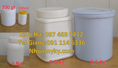hũ nhựa 250 gr đựng tinh dầu tràm, hủ nhựa 1.5kg đựng đường mía, hũ 0.5kg lùn, Hũ 2kg cao cấp, Hũ