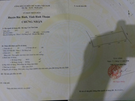 Chính chủ gửi bán lô 2 mặt tiền Sông Lũy, Bắc Bình, Bình Thuận.
