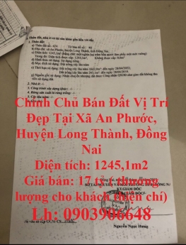 Chính Chủ Bán Đất Vị Trí Đẹp Tại Xã An Phước, Huyện Long Thành, Đồng Nai