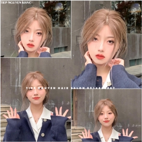 Tóc nhuộm light khói hồng uốn xoăn bung layer ngang vai. - Tiệp Nguyễn Hair Salon