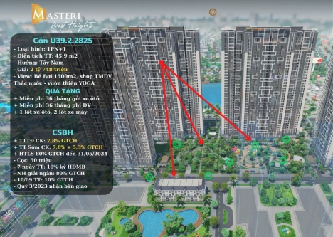 BÁN NHANH CĂN 1 PHÒNG NGỦ MASTERI WEST HIGHTS