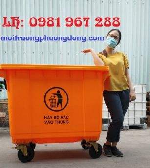 Thùng rác 660 lít màu cam công cộng