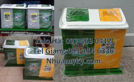 Thùng rác 3 ngăn bập bênh, thùng rác nhựa Cung cấp thùng rác 3 ngăn có logo, thùng rác 3 ngăn giá rẻ