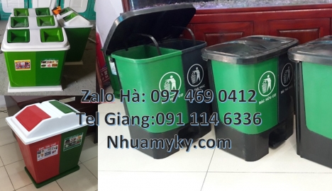 Thùng rác 3 ngăn bập bênh, thùng rác nhựa Cung cấp thùng rác 3 ngăn có logo, thùng rác 3 ngăn giá rẻ