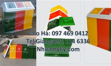 Thùng rác 3 ngăn bập bênh, thùng rác nhựa Cung cấp thùng rác 3 ngăn có logo, thùng rác 3 ngăn giá rẻ