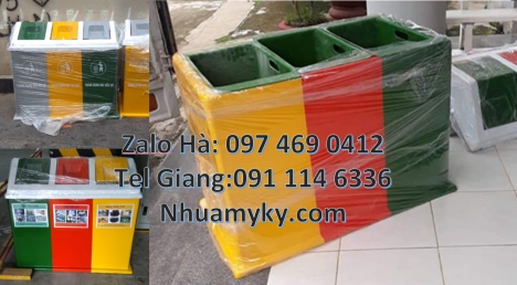 Thùng rác 3 ngăn bập bênh, thùng rác nhựa Cung cấp thùng rác 3 ngăn có logo, thùng rác 3 ngăn giá rẻ