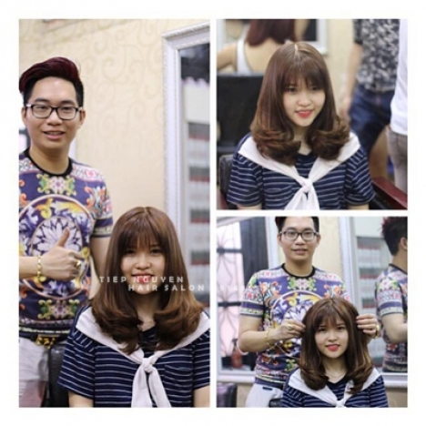 Tóc layer ngang vai, xoăn sóng nước học nghề tóc. - Tiệp Nguyễn. Hair Salon