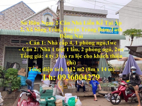 Sở Hữu Ngay 2 Căn Nhà Liền Kề Tại Ấp 2, Xã Sông Trầu, Huyện Trảng Bom,Tỉnh Đồng Nai