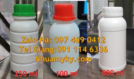 Chai nhựa 50ml đựng thuốc trừ sâu. Chai nhựa 1000ml đựng mật ong. Chai 500ml miệng nhỏ, Chai nhựa 30