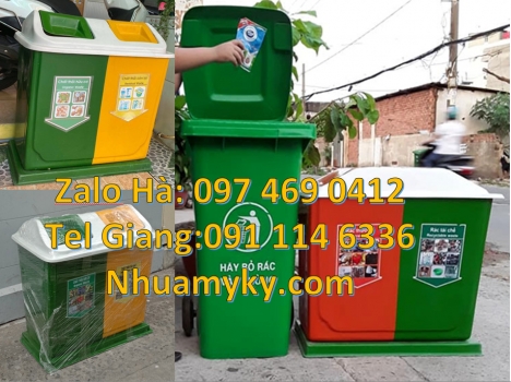 Thùng rác nắp bập bênh, Thùng rác nhựa duy tân, thùng rác 120l 240l, Thùng rác 2 ngăn nắp lật, Thùng