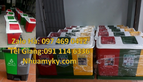Thùng rác nắp bập bênh, Thùng rác nhựa duy tân, thùng rác 120l 240l, Thùng rác 2 ngăn nắp lật, Thùng