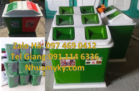 Thùng rác nắp bập bênh, Thùng rác nhựa duy tân, thùng rác 120l 240l, Thùng rác 2 ngăn nắp lật, Thùng