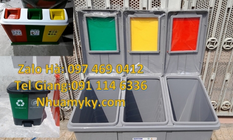 Thùng rác nắp bập bênh, Thùng rác nhựa duy tân, thùng rác 120l 240l, Thùng rác 2 ngăn nắp lật, Thùng