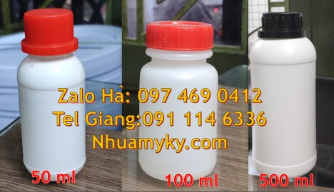 Chai nhựa 50ml đựng thuốc trừ sâu. Chai nhựa 1000ml đựng mật ong. Chai 500ml miệng nhỏ, Chai nhựa 30