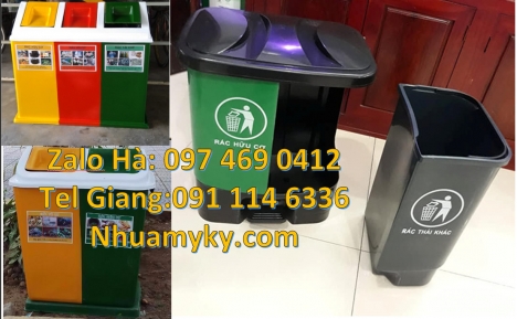 Thùng rác nắp bập bênh, Thùng rác nhựa duy tân, thùng rác 120l 240l, Thùng rác 2 ngăn nắp lật, Thùng