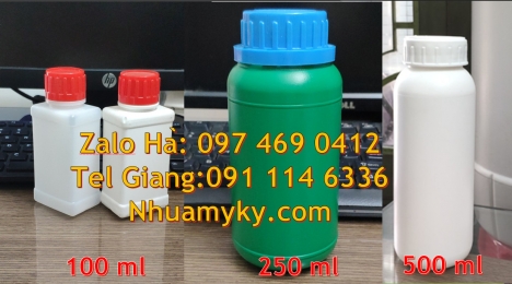 Chai nhựa 50ml đựng thuốc trừ sâu. Chai nhựa 1000ml đựng mật ong. Chai 500ml miệng nhỏ, Chai nhựa 30