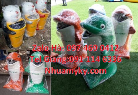 Thùng rác thú, thùng rác nhựa composite, thùng rác cá heo, thùng rác hình con vật, Thùng đựng rác, T