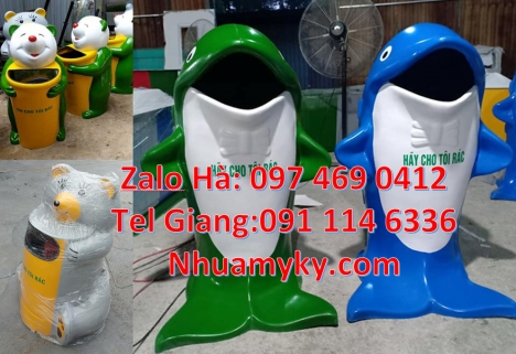 Thùng rác thú, thùng rác nhựa composite, thùng rác cá heo, thùng rác hình con vật, Thùng đựng rác, T