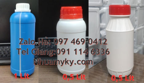Chai nhựa. Chai có vòi ấn, chai 30ml nắp xé, bình nhựa 0.5 lít,chai 250 ml đựng thuốc rầy, chai 500m