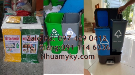 Thùng rác nhựa duy tân, thùng rác 120l 240l, Thùng rác 2 ngăn nắp lật, Thùng rác 3 ngăn bập bênh, Th