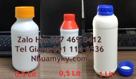 Chai nhựa. Chai có vòi ấn, chai 30ml nắp xé, bình nhựa 0.5 lít,chai 250 ml đựng thuốc rầy, chai 500m