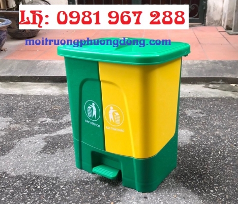 Thùng rác 40l xanh vàng phân loại rác thải