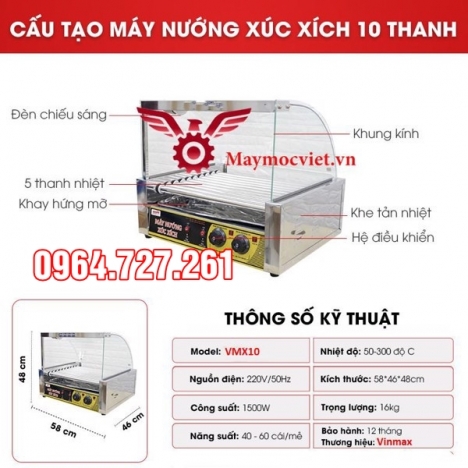 Bếp nướng xúc xích, lạp xưởng, dồi sụn loại 10 thanh VMX10