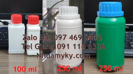 Chai 250 ml vặn, chai 250 ml nắp garenty chai nhựa trắng đục Chai 30ml đựng hóa chất, chai 30ml đự
