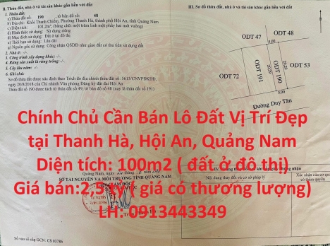 Chính Chủ Cần Bán Lô Đất Vị Trí Đẹp tại Thanh Hà, Hội An, Quảng Nam