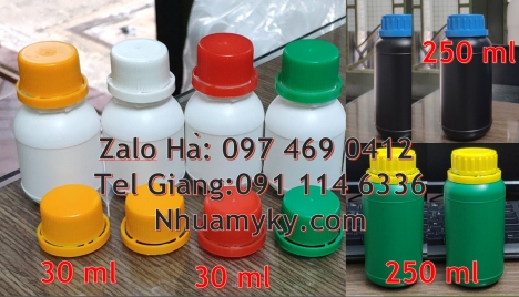 Chai 250 ml vặn, chai 250 ml nắp garenty chai nhựa trắng đục Chai 30ml đựng hóa chất, chai 30ml đự