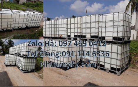 Thùng ibc 1000l có khung thép, Thùng IBC 1000l mới, bồn 1000 lít cũ, tank nhựa 1000l đựng hóa chất,