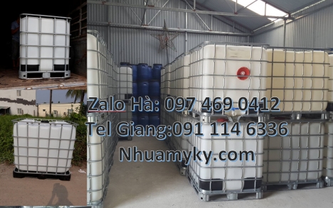 Thùng ibc 1000l có khung thép, Thùng IBC 1000l mới, bồn 1000 lít cũ, tank nhựa 1000l đựng hóa chất,