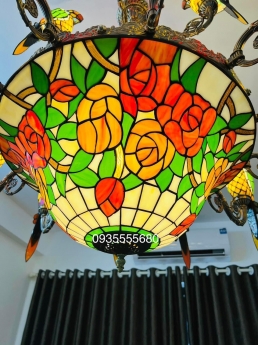 Bộ đèn chùm tiffany hai tầng thiết kế vẹt độc đáo