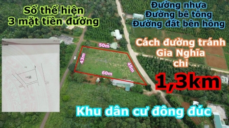 Cần bán 2,7 sào, 3 mặt tiền đường nhựa, đường bê tông và đường đất bên hông, diện tích 43x55m