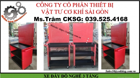 XE ĐẨY ĐỒ NGHỀ 3 TẦNG, CÓ VÁCH VÀ BẢNG TREO DỤNG CỤ